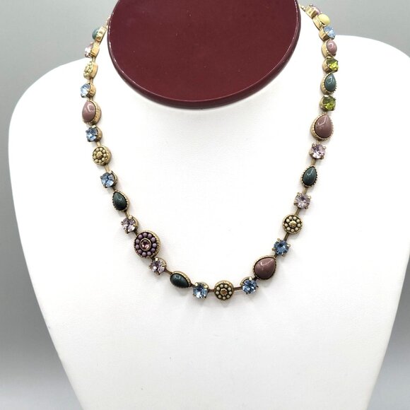 Vida Multicolor Beaded Crystal Necklace Gold Tone Metal Vintage Signed - Picture 2 of 9